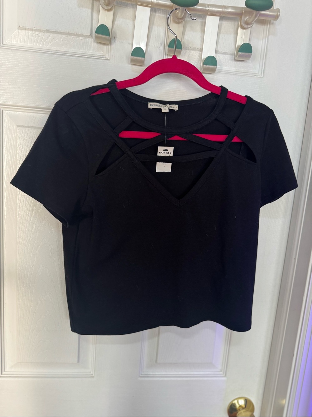 Express Black Cutout V-Neck Short Sleeve Top BRAND NEW